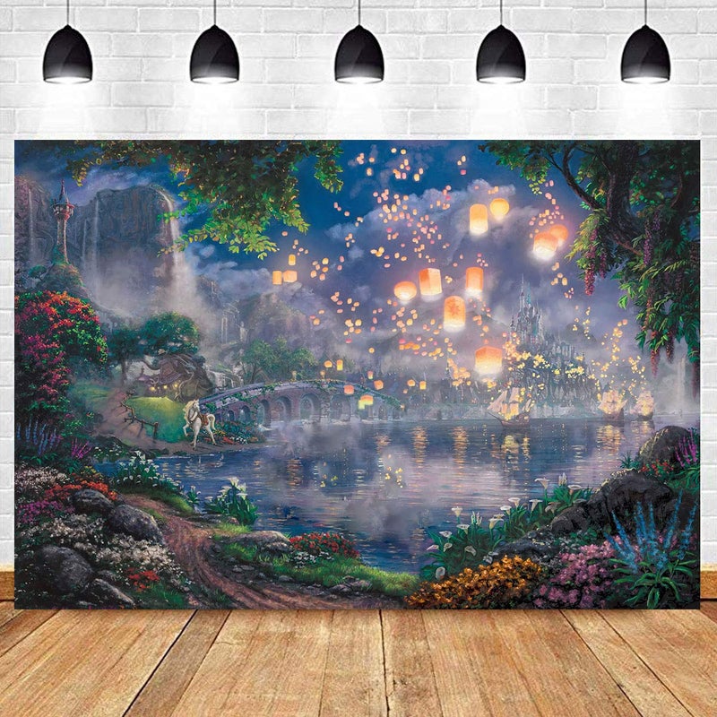 SSCSTS Fairy Tale Prince Beauty Backdrop 9x6ft Palace Castle Garden Lake Lantern Romantic Dating Girl Princess Birthday Party Photography Background Photo Studio Prop Wallpaper LYST910 - Image 1